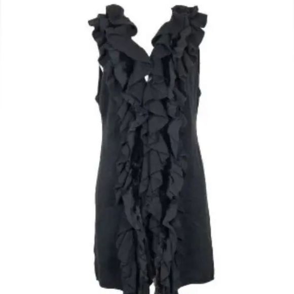 Alice + Olivia Black Ruffle rabbit Fur Long Vest Size MED/Large just beautiful - Picture 1 of 10